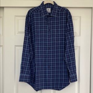 NWOT David Donahue 100% Cotton Blue Plaid Dress Shirt Men's XL